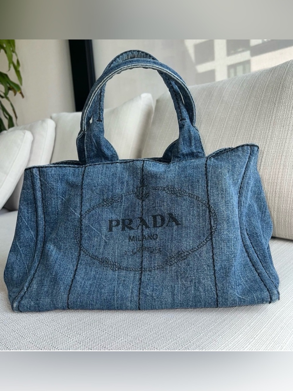 PRADA Blue Denim Structured
Canapa Tote